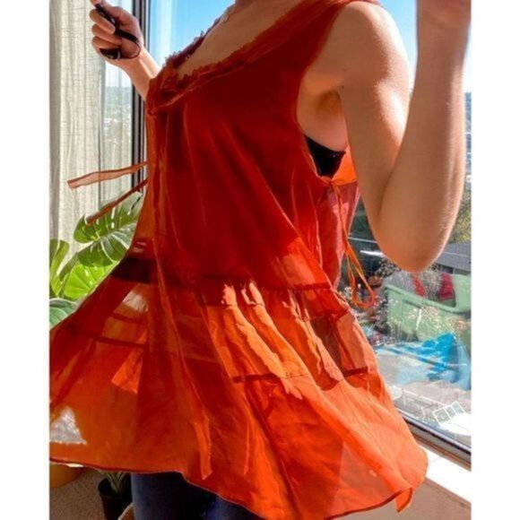 Anthropologie Floreat orange patchwork sheer sleeveless blouse size XS - Picture 2 of 15